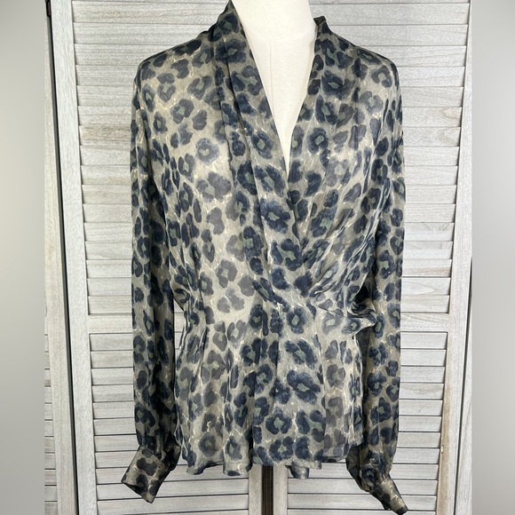 CARLISLE 100% Silk Sheer Leopard Print Blouse-8 - Picture 1 of 3